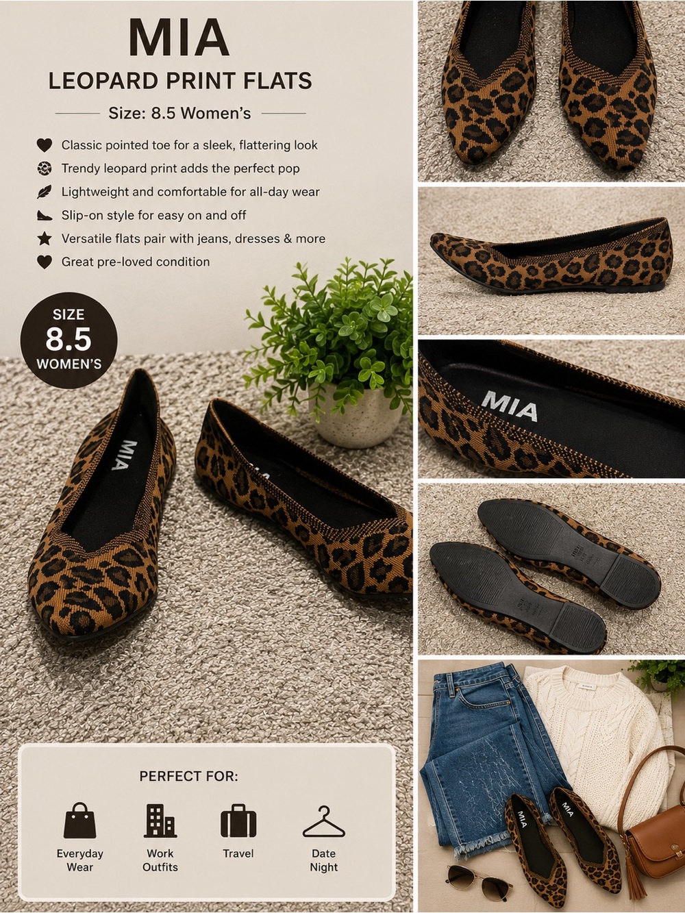 MIA Leopard Print Pointed Toe Flats - Brown and Black